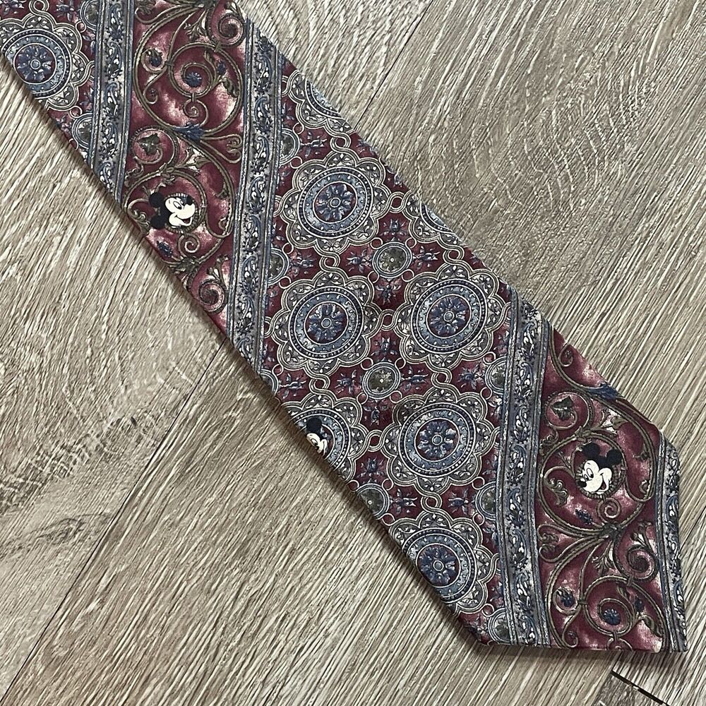 Mickey Mouse Tie 100% Silk Paisley Vintage Walt Disney Mens Neck Tie